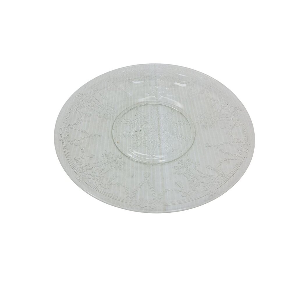 Vintage Clear Glass Serving Saucer,Plate With Intricate Etched Design